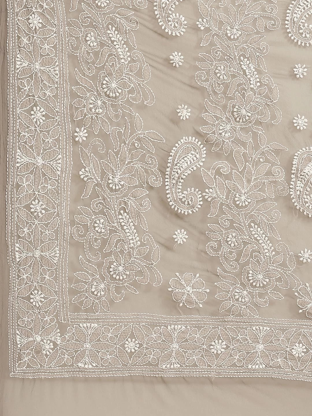 Ada Hand Embroidered Grey Georgette Lucknow Chikankari Saree With Blouse A311296