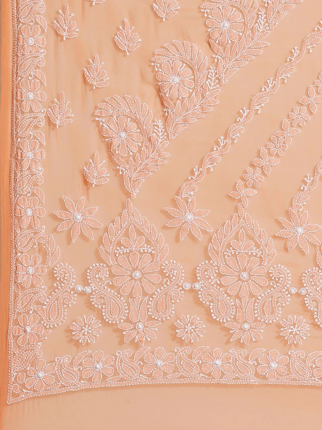 Ada Hand Embroidered Orange Georgette Lucknow Chikankari Saree With Blouse A311300