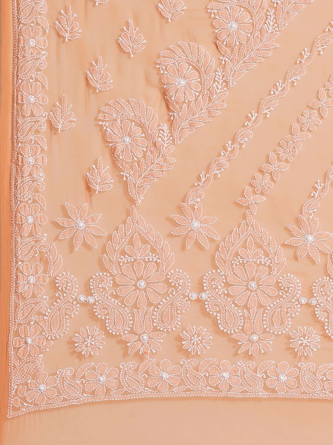 Ada Hand Embroidered Orange Georgette Lucknow Chikankari Saree With Blouse A311300