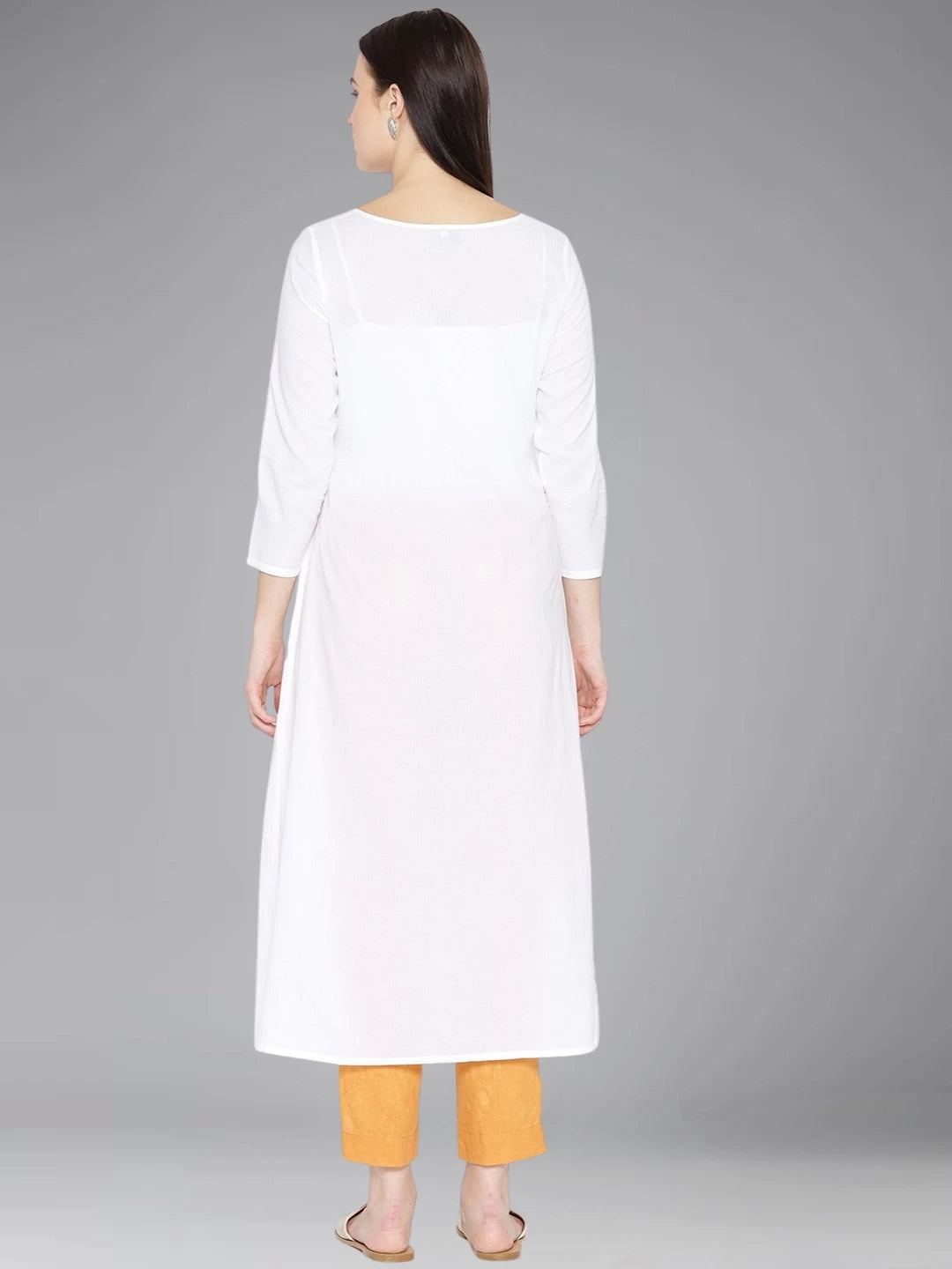 Ada Hand Embroidered White Cotton Lucknowi Chikankari  A-line Kurta With Muqaish Work A100048