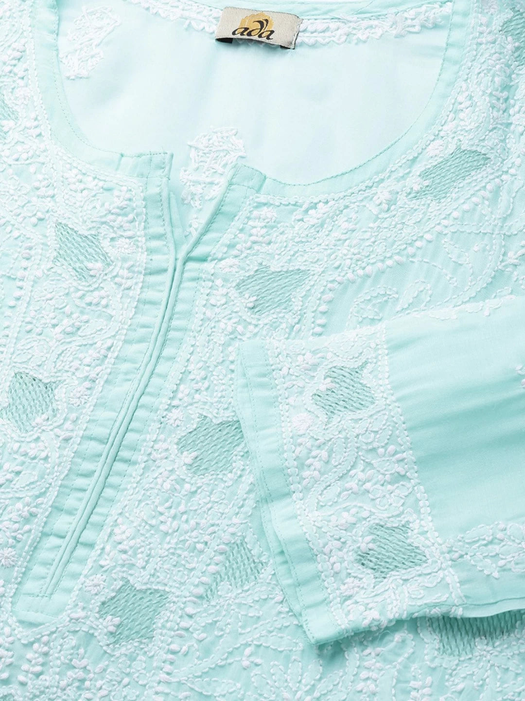 Ada Hand Embroidered Sea Green Cotton Lucknowi Chikankari Straight Kurta A100122