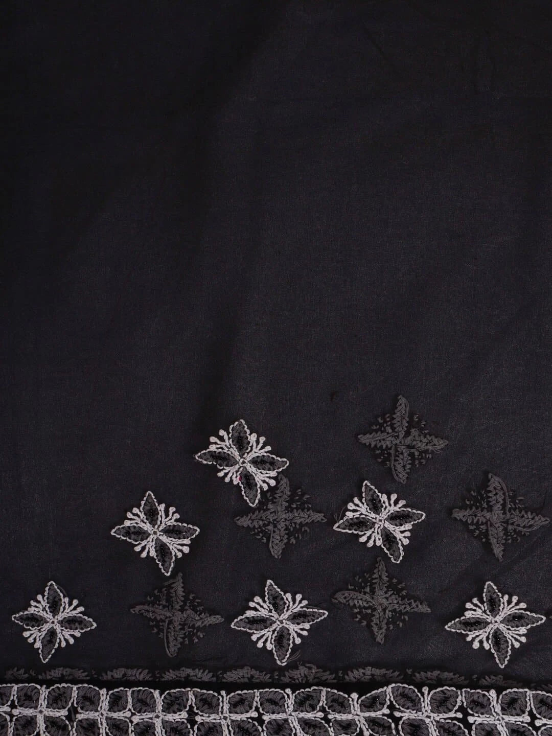 Ada Hand Embroidered Black Georgette Lucknowi Chikankari Saree/Blouse with Pearl Work A549904