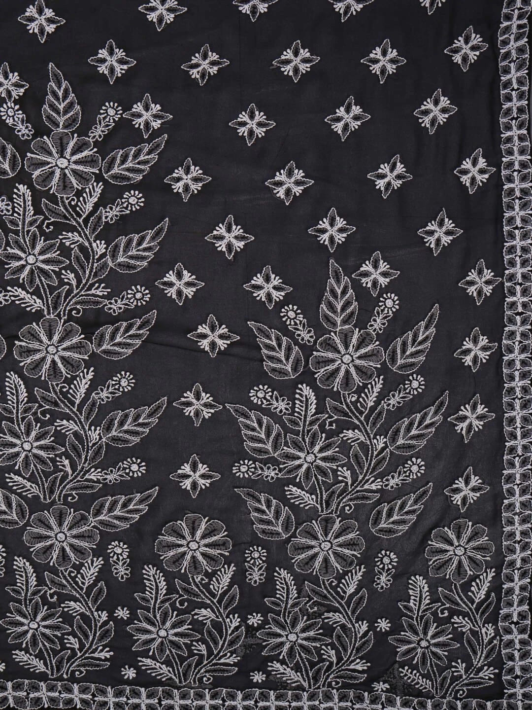 Ada Hand Embroidered Black Georgette Lucknowi Chikankari Saree/Blouse with Pearl Work A549904