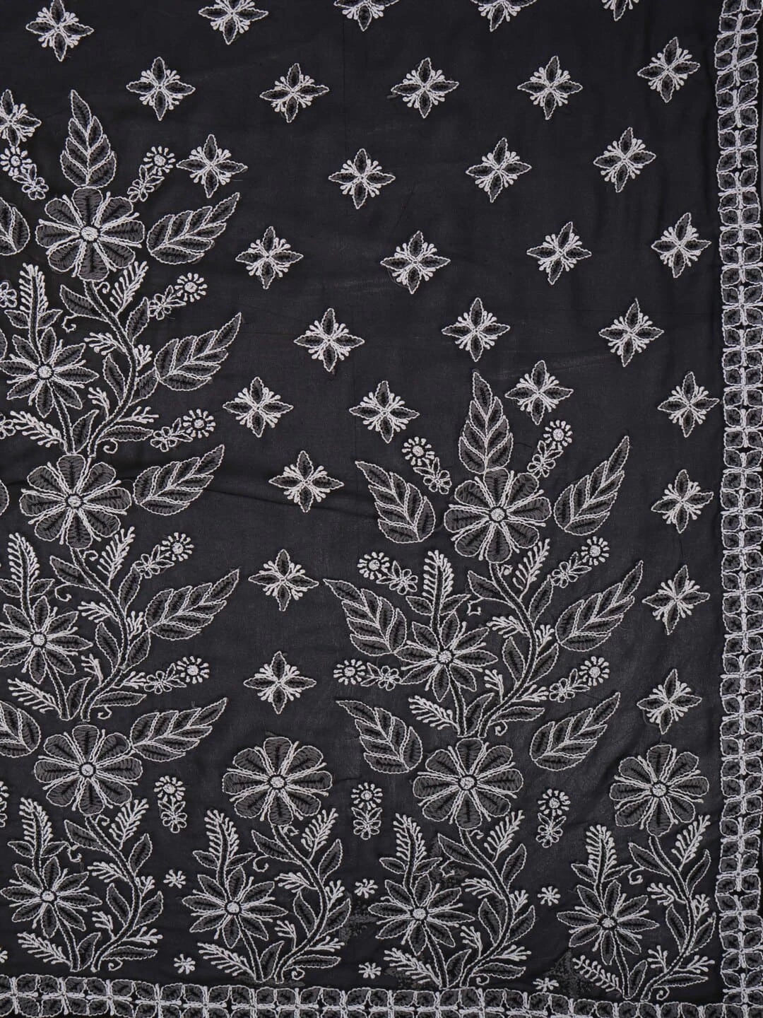 Ada Hand Embroidered Black Georgette Lucknowi Chikankari Saree/Blouse with Pearl Work A549904