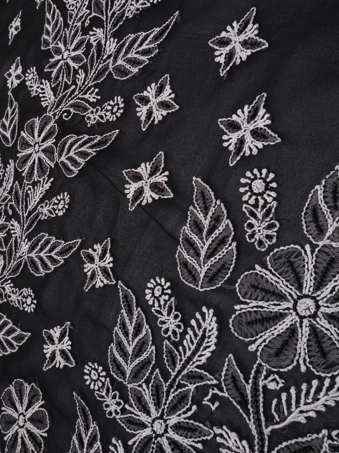 Ada Hand Embroidered Black Georgette Lucknowi Chikankari Saree/Blouse with Pearl Work A549904