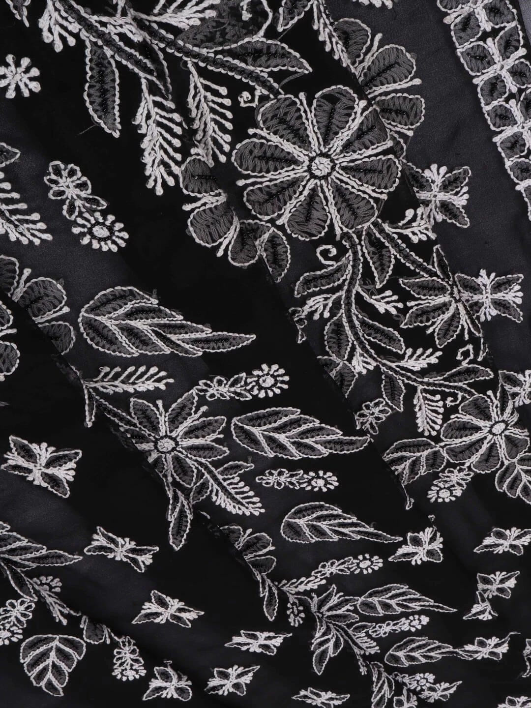Ada Hand Embroidered Black Georgette Lucknowi Chikankari Saree/Blouse with Pearl Work A549904