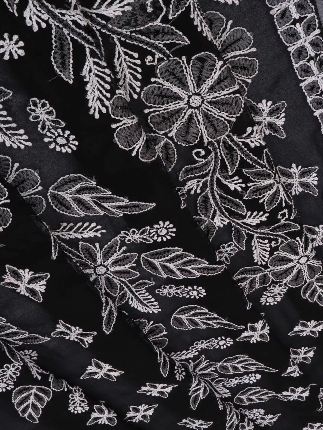 Ada Hand Embroidered Black Georgette Lucknowi Chikankari Saree/Blouse with Pearl Work A549904