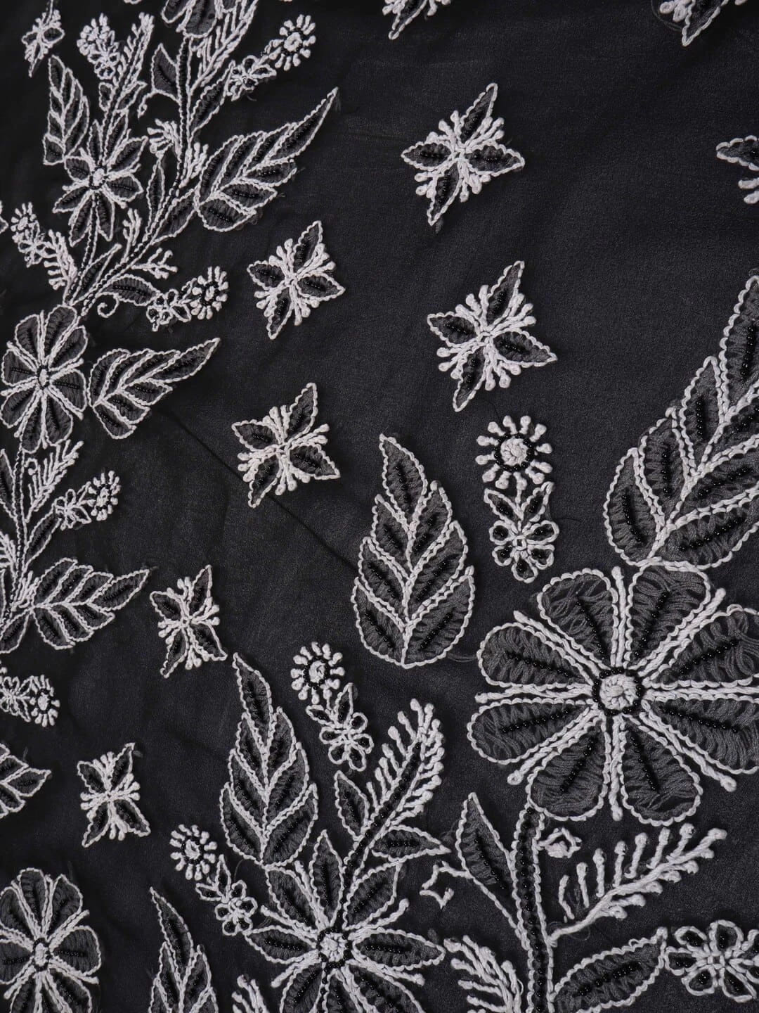 Ada Hand Embroidered Black Georgette Lucknowi Chikankari Saree/Blouse with Pearl Work A549904