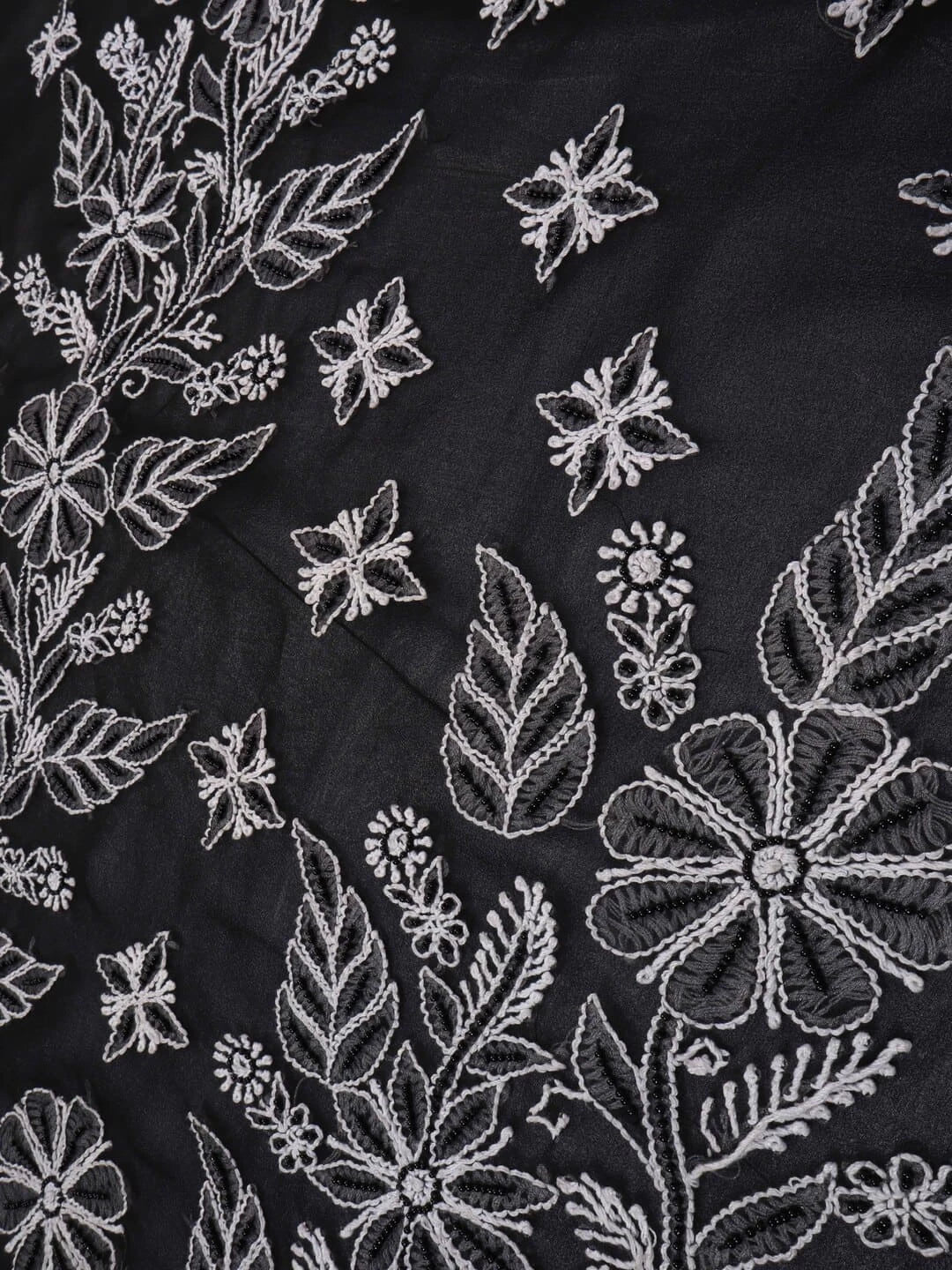 Ada Hand Embroidered Black Georgette Lucknowi Chikankari Saree/Blouse with Pearl Work A549904