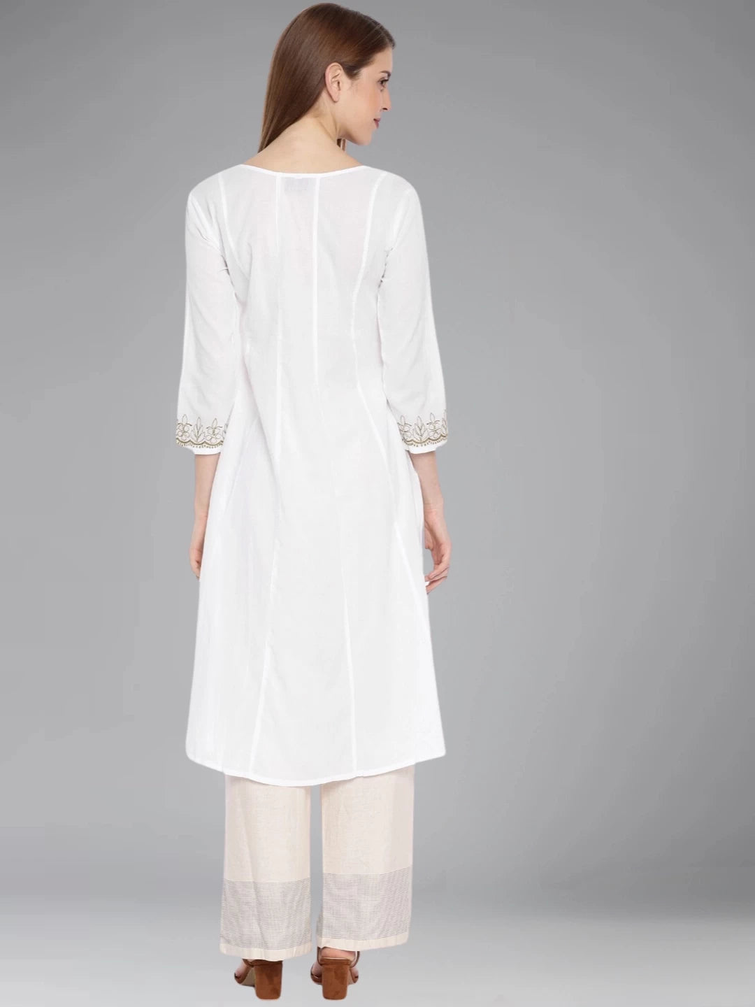 Ada Hand Embroidered White Cotton Lucknowi Chikankari Straight Kurta A100141