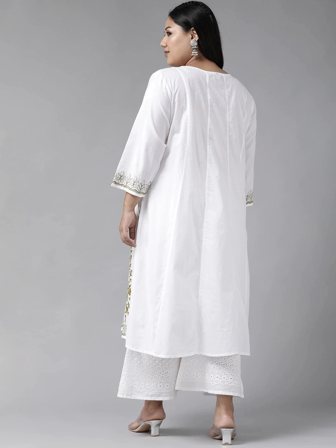 Ada Hand Embroidered White Cotton Lucknowi Chikankari Straight Kurta A100141