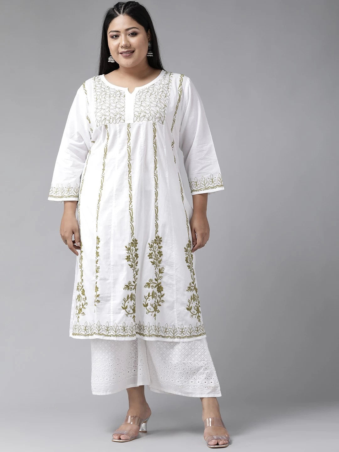 Ada Hand Embroidered White Cotton Lucknowi Chikankari Straight Kurta A100141