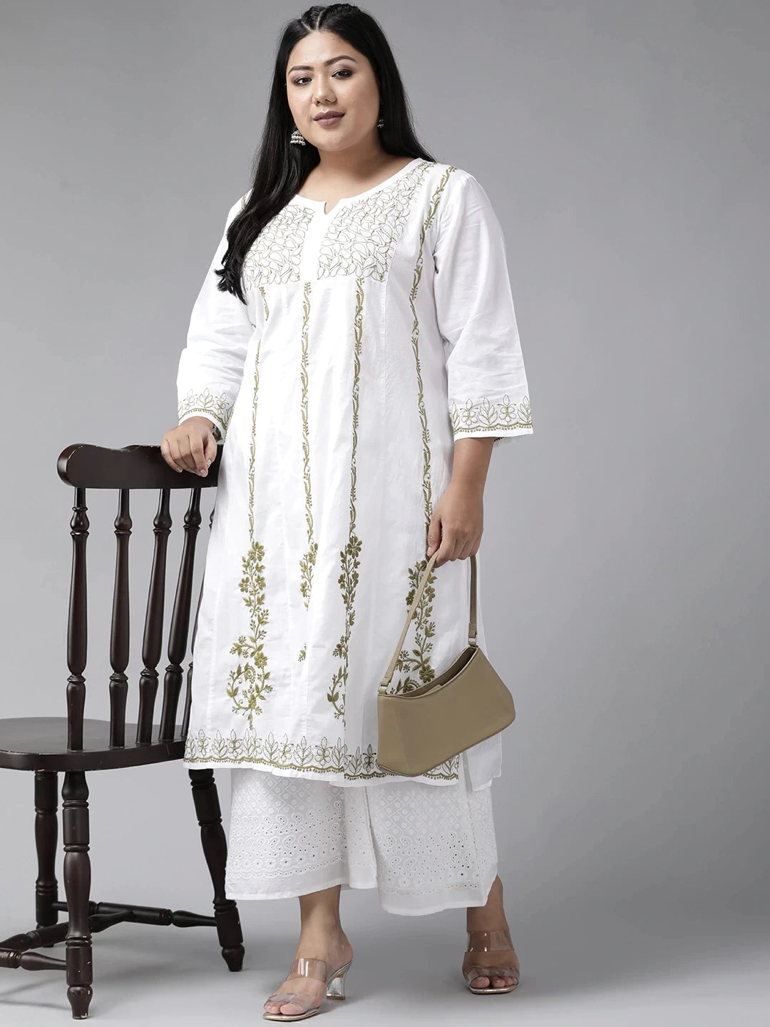 Ada Hand Embroidered White Cotton Lucknowi Chikankari Straight Kurta A100141