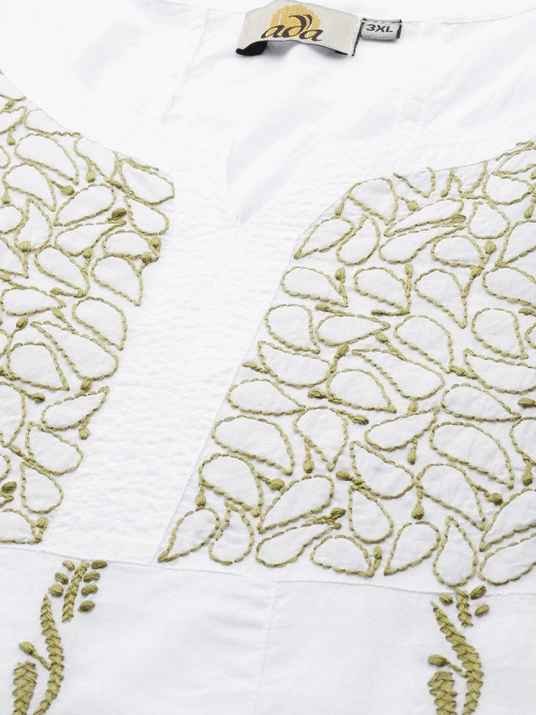 Ada Hand Embroidered White Cotton Lucknowi Chikankari Straight Kurta A100141