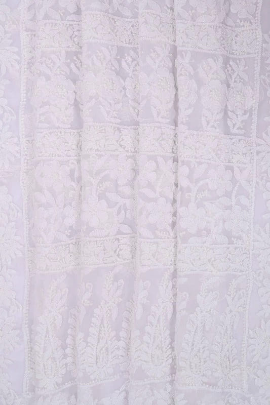 Ada Hand Embroidered White Georgette Lucknowi Chikankari Saree With Blouse A610279