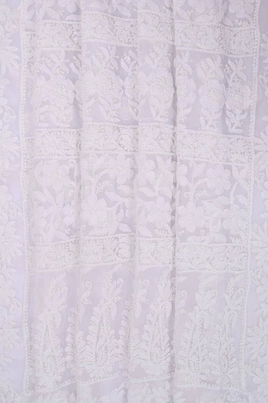 Ada Hand Embroidered White Georgette Lucknowi Chikankari Saree With Blouse A610279