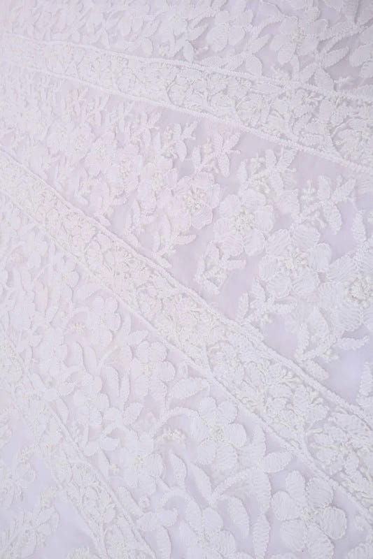 Ada Hand Embroidered White Georgette Lucknowi Chikankari Saree With Blouse A610279