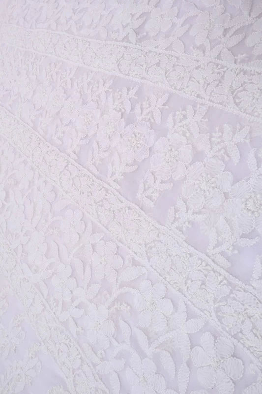 Ada Hand Embroidered White Georgette Lucknowi Chikankari Saree With Blouse A610279