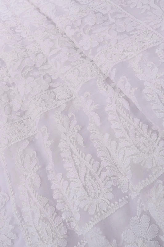 Ada Hand Embroidered White Georgette Lucknowi Chikankari Saree With Blouse A610279