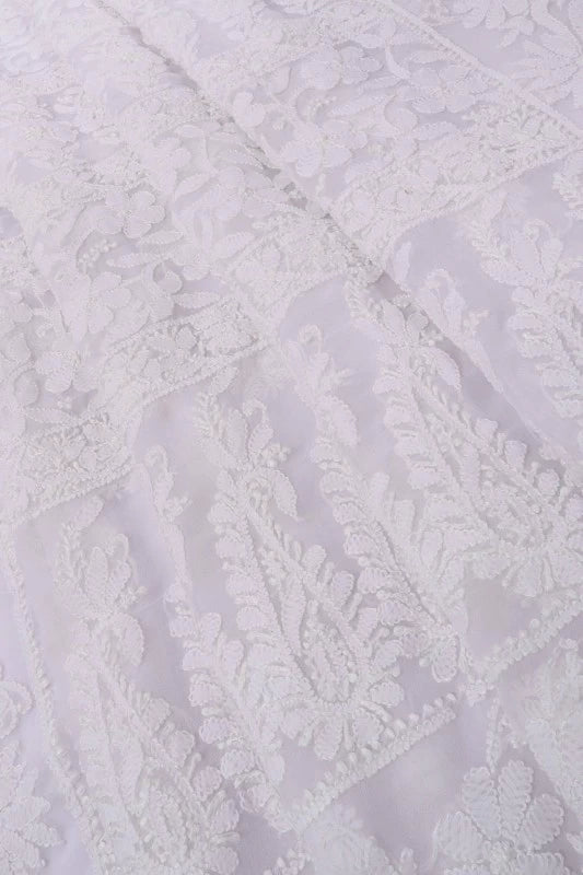 Ada Hand Embroidered White Georgette Lucknowi Chikankari Saree With Blouse A610279