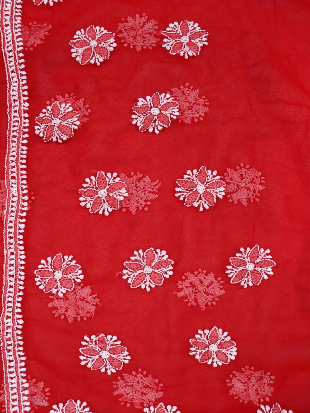 Ada Hand Embroidered Red Georgette Lucknowi Chikankari Saree with Blouse 01A163982