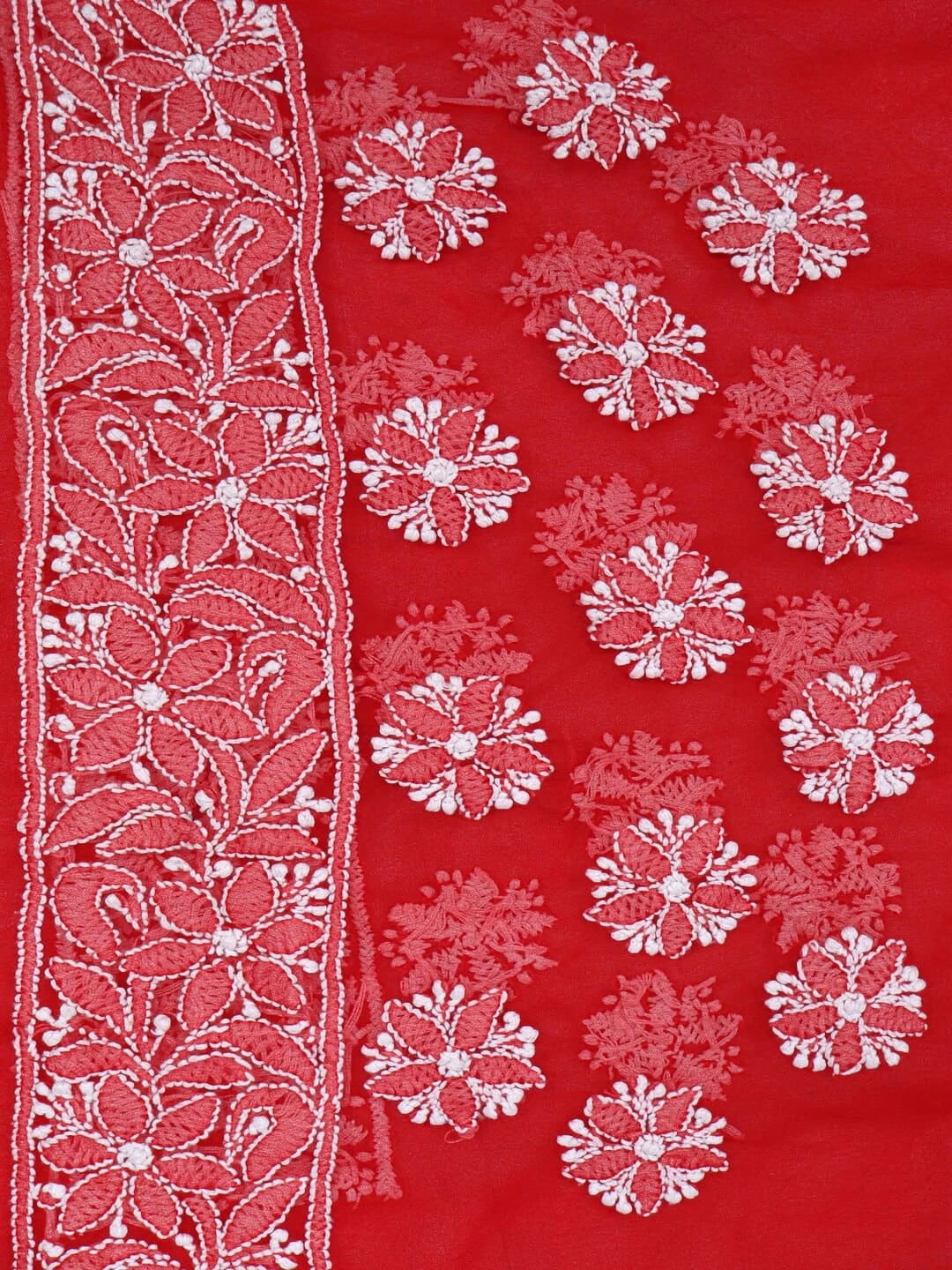 Ada Hand Embroidered Red Georgette Lucknowi Chikankari Saree with Blouse 01A163982