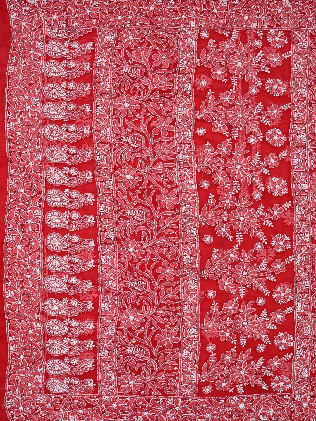 Ada Hand Embroidered Red Georgette Lucknowi Chikankari Saree with Blouse 01A163982