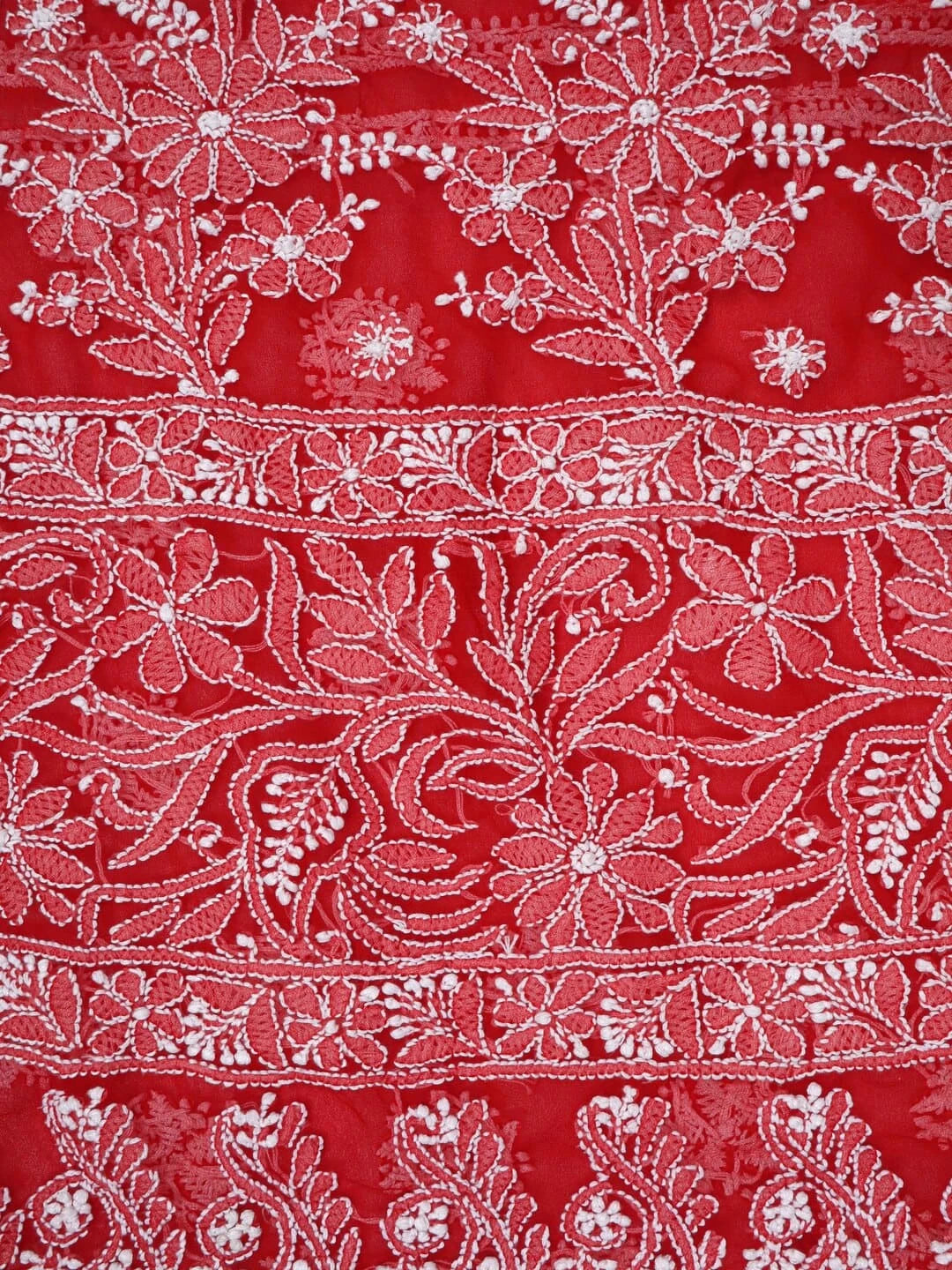 Ada Hand Embroidered Red Georgette Lucknowi Chikankari Saree with Blouse 01A163982