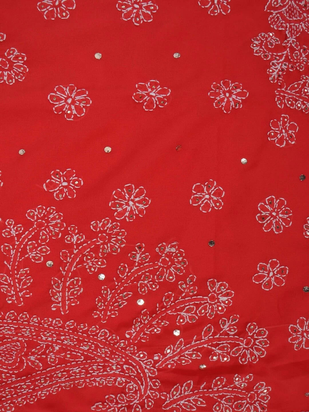 Ada Hand Embroidered Carrot Pink Georgette Lucknowi Chikankari Saree/Blouse With Muqaish Work 01A145235