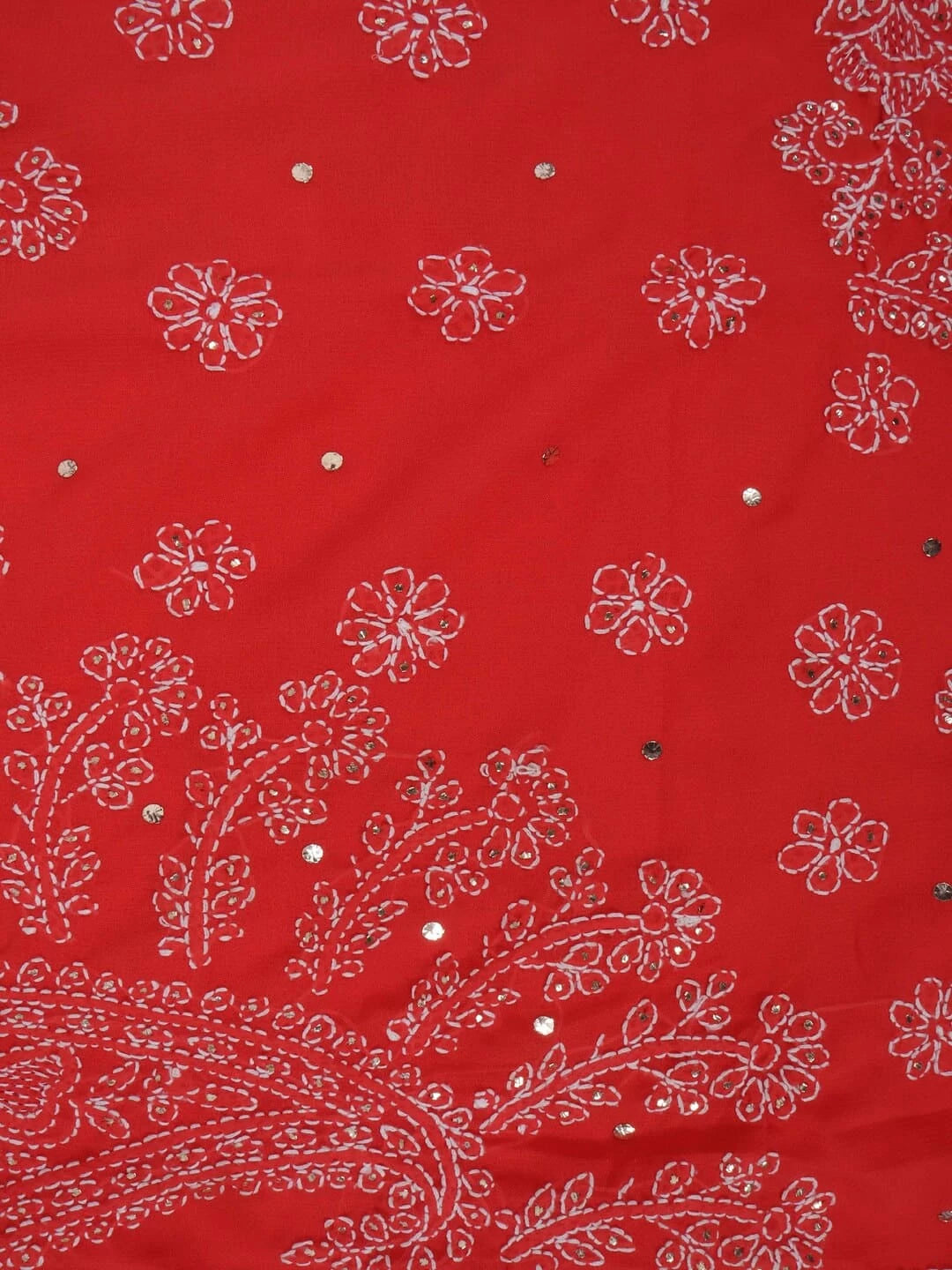 Ada Hand Embroidered Carrot Pink Georgette Lucknowi Chikankari Saree/Blouse With Muqaish Work 01A145235
