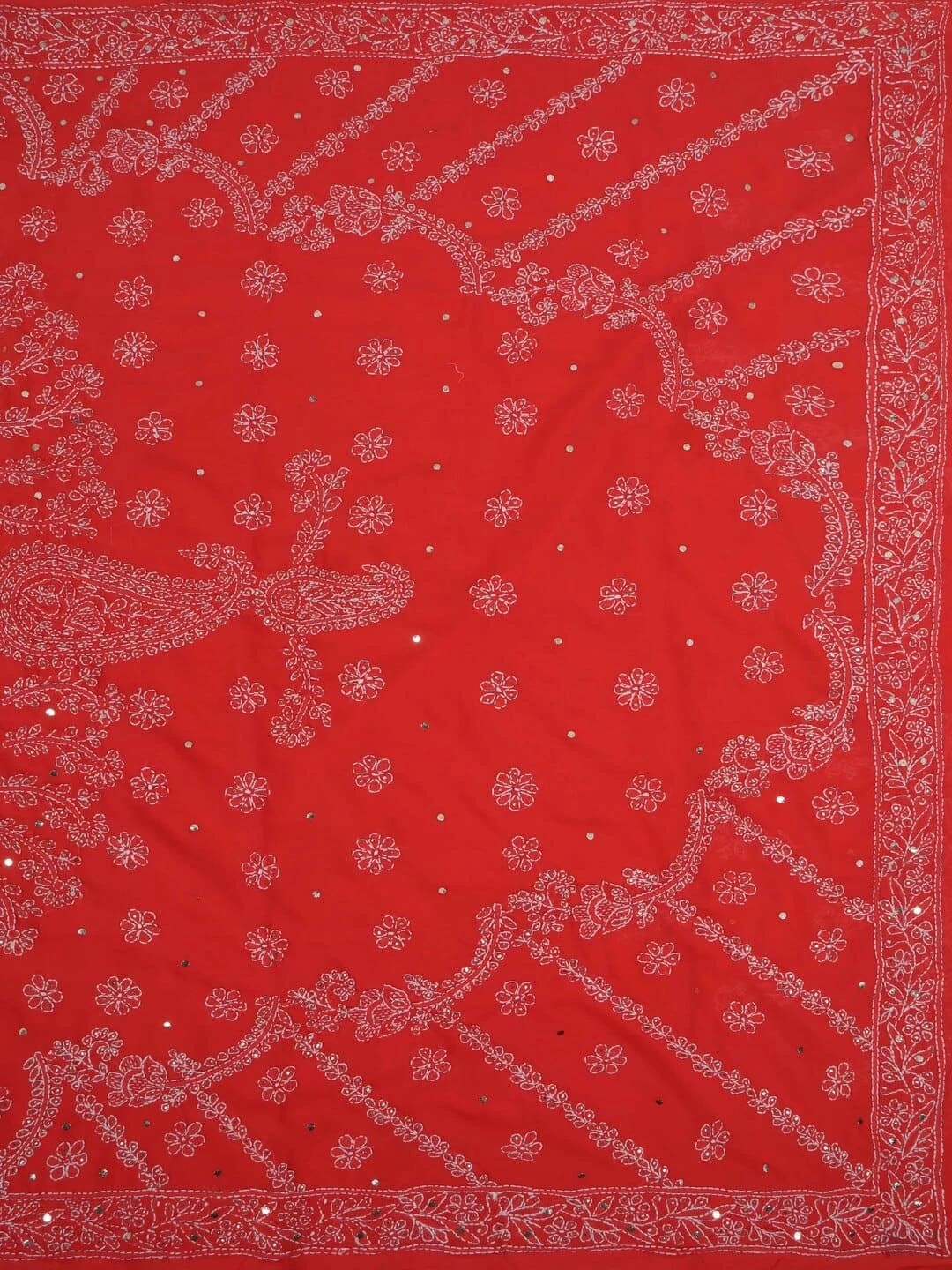 Ada Hand Embroidered Carrot Pink Georgette Lucknowi Chikankari Saree/Blouse With Muqaish Work 01A145235