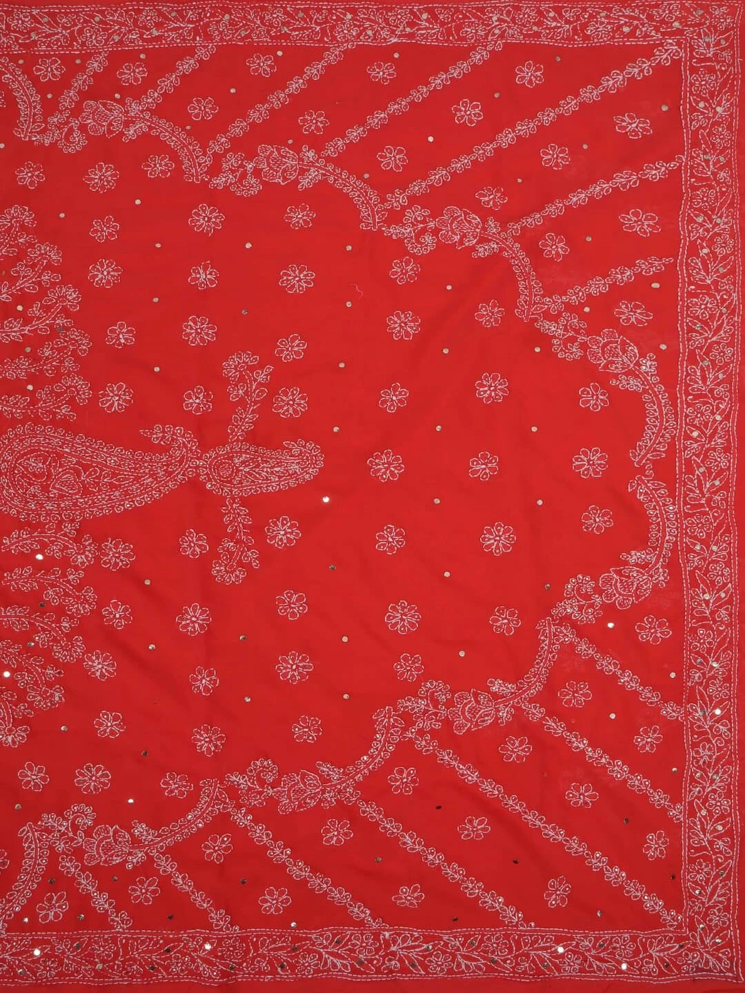 Ada Hand Embroidered Carrot Pink Georgette Lucknowi Chikankari Saree/Blouse With Muqaish Work 01A145235