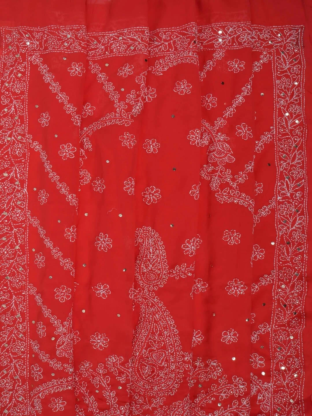 Ada Hand Embroidered Carrot Pink Georgette Lucknowi Chikankari Saree/Blouse With Muqaish Work 01A145235