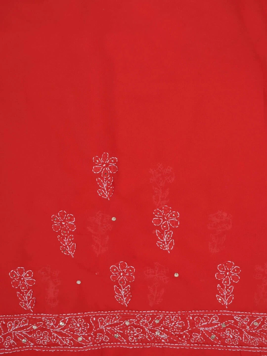 Ada Hand Embroidered Carrot Pink Georgette Lucknowi Chikankari Saree/Blouse With Muqaish Work 01A145235