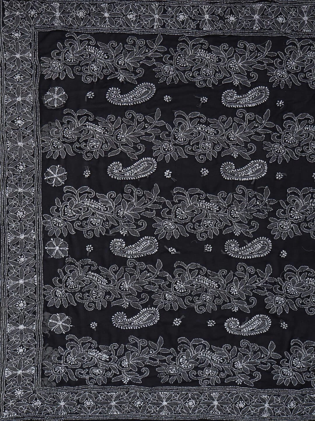 Ada Hand Embroidered Black Georgette Lucknowi Chikankari Saree With Blouse 01A116185