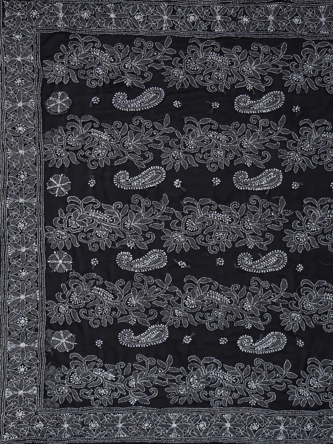 Ada Hand Embroidered Black Georgette Lucknowi Chikankari Saree With Blouse 01A116185