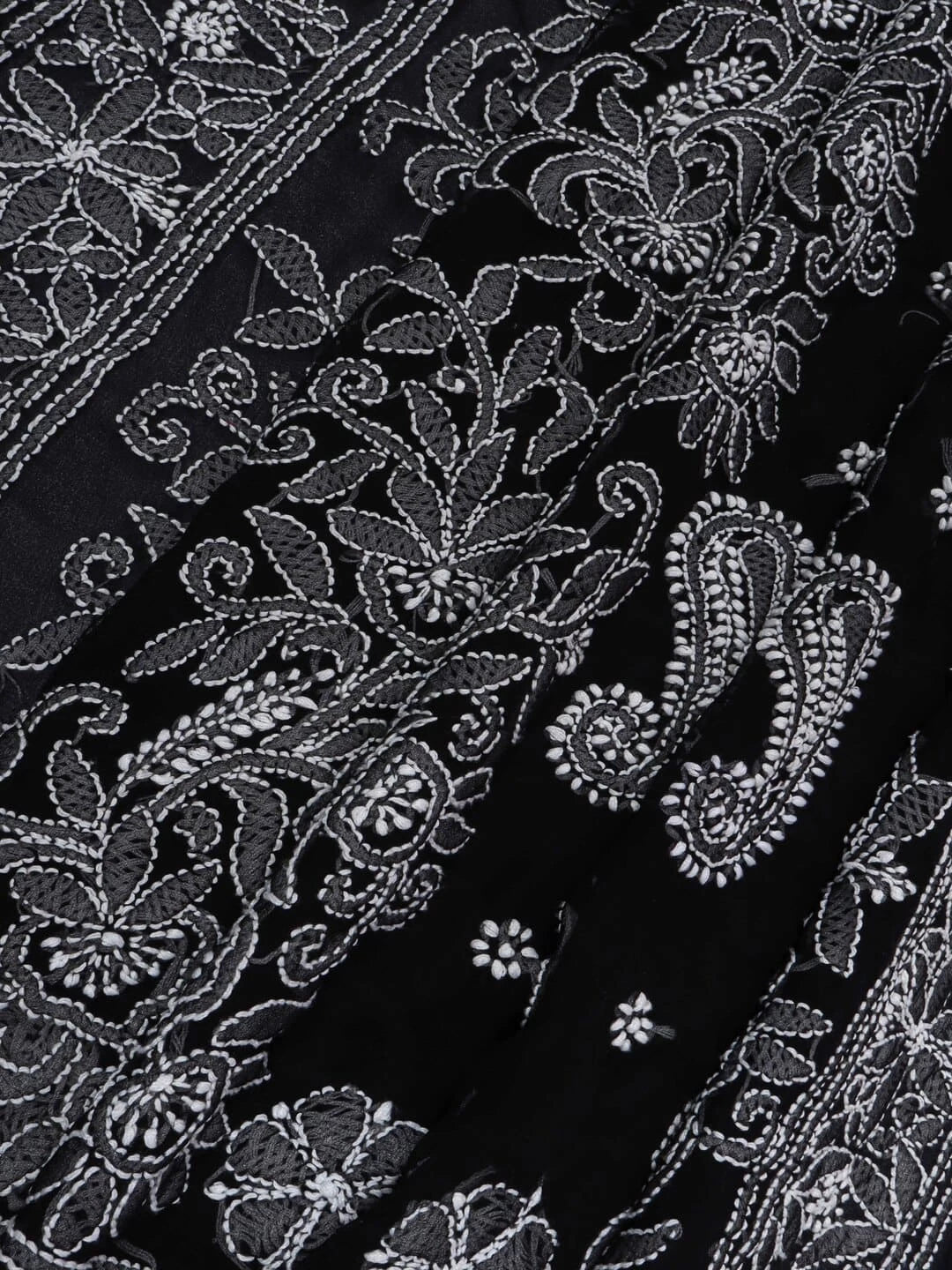 Ada Hand Embroidered Black Georgette Lucknowi Chikankari Saree With Blouse 01A116185