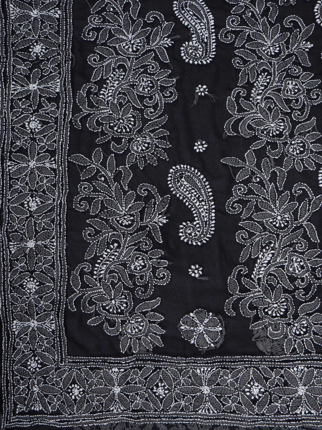 Ada Hand Embroidered Black Georgette Lucknowi Chikankari Saree With Blouse 01A116185