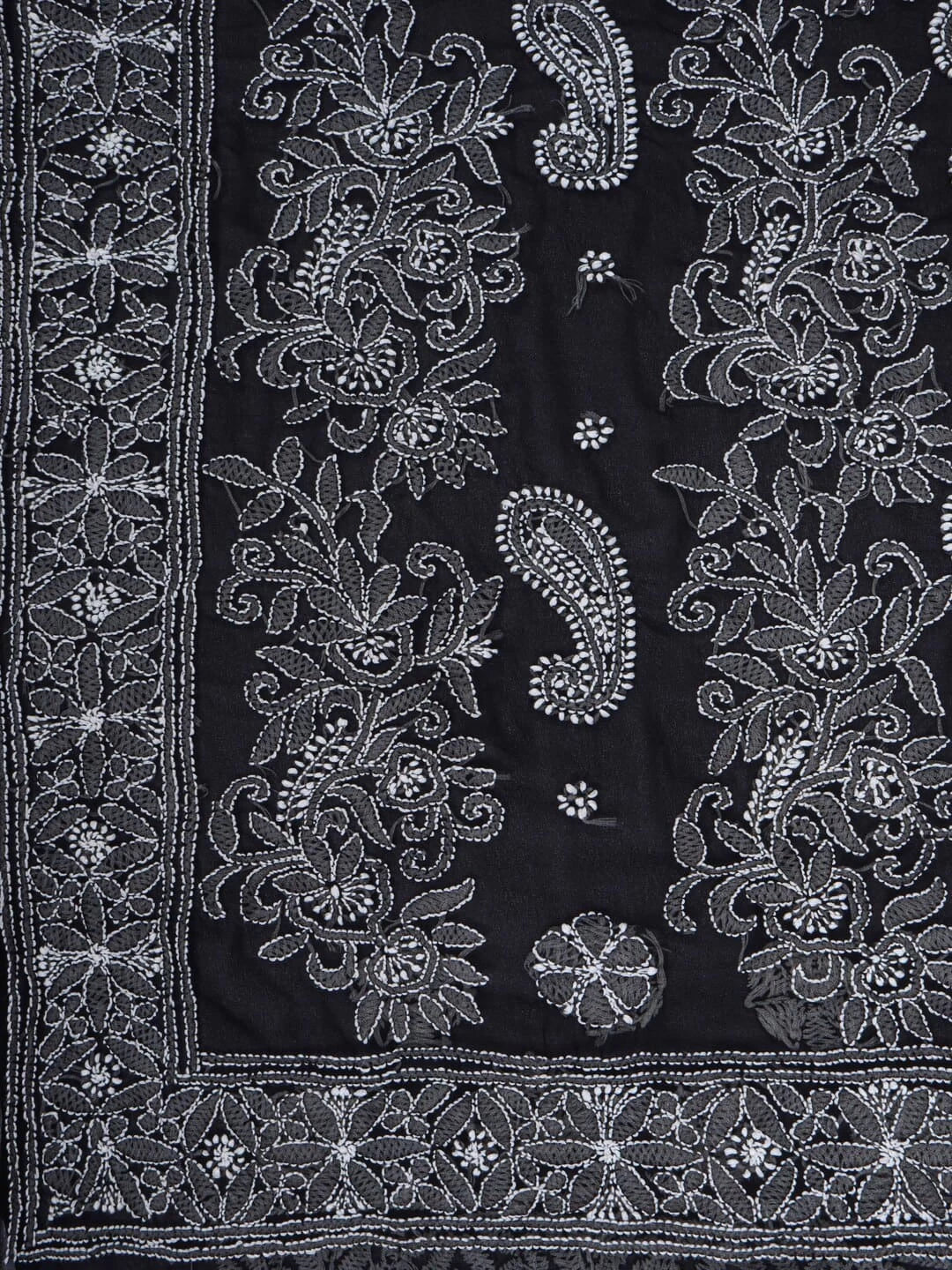 Ada Hand Embroidered Black Georgette Lucknowi Chikankari Saree With Blouse 01A116185