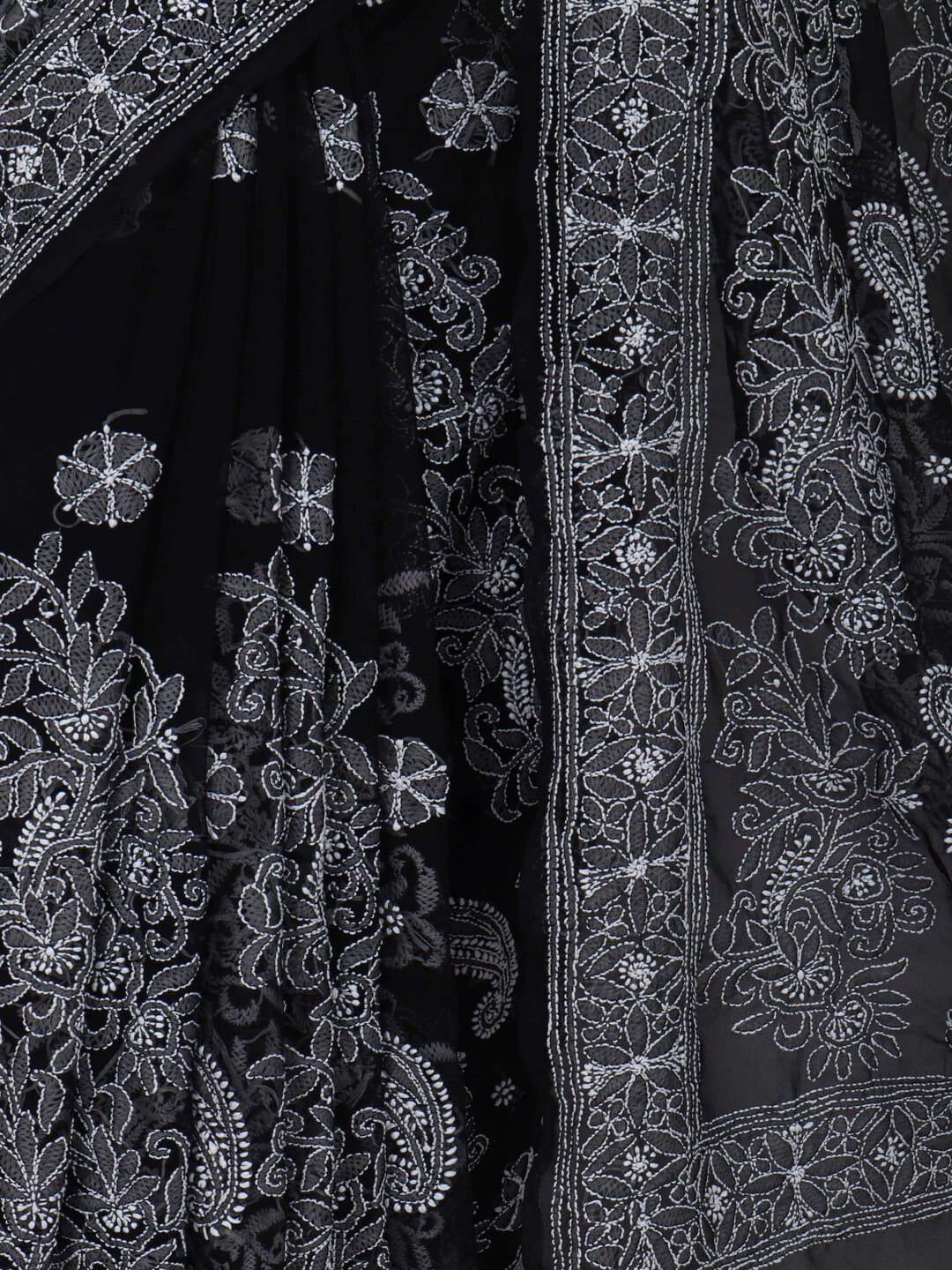 Ada Hand Embroidered Black Georgette Lucknowi Chikankari Saree With Blouse 01A116185