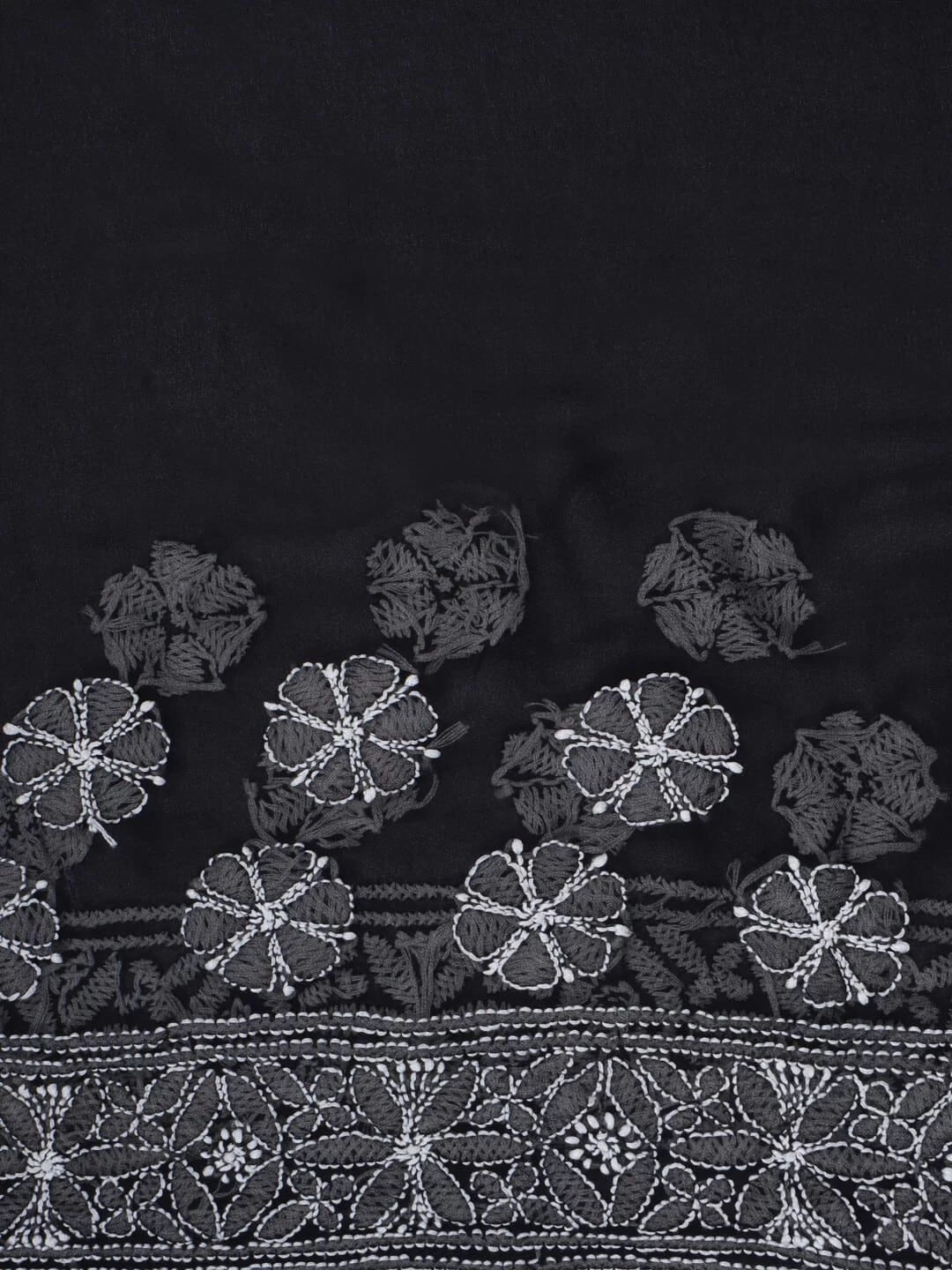 Ada Hand Embroidered Black Georgette Lucknowi Chikankari Saree With Blouse 01A116185
