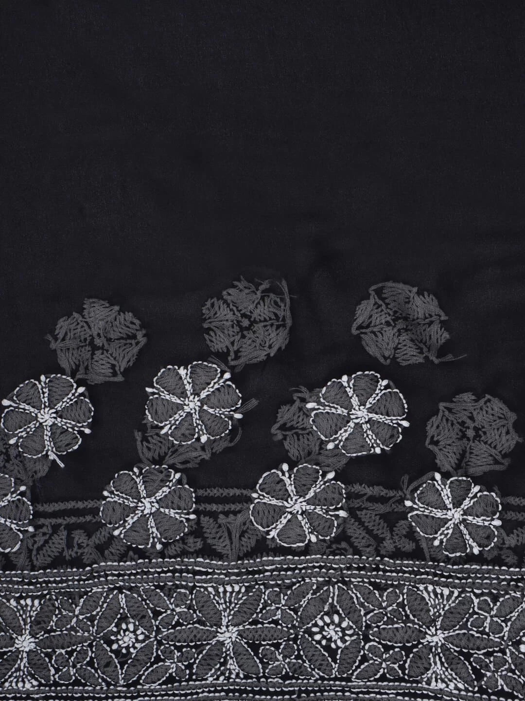 Ada Hand Embroidered Black Georgette Lucknowi Chikankari Saree With Blouse 01A116185