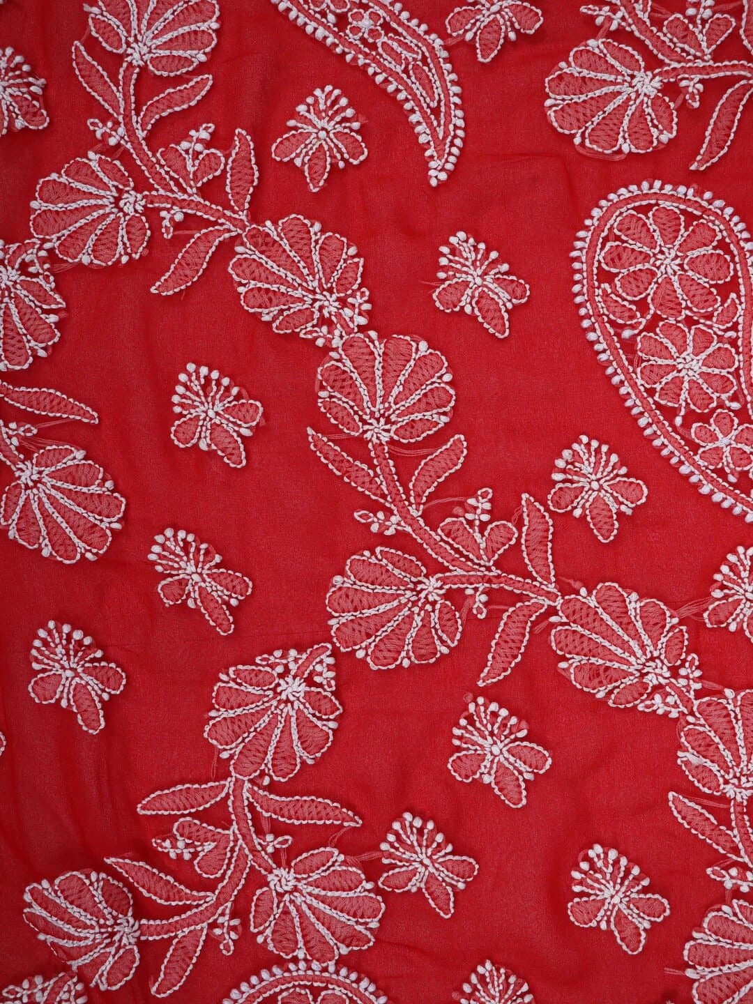 Ada Hand Embroidered Red Georgette Lucknowi Chikankari Saree With Blouse 01A67406