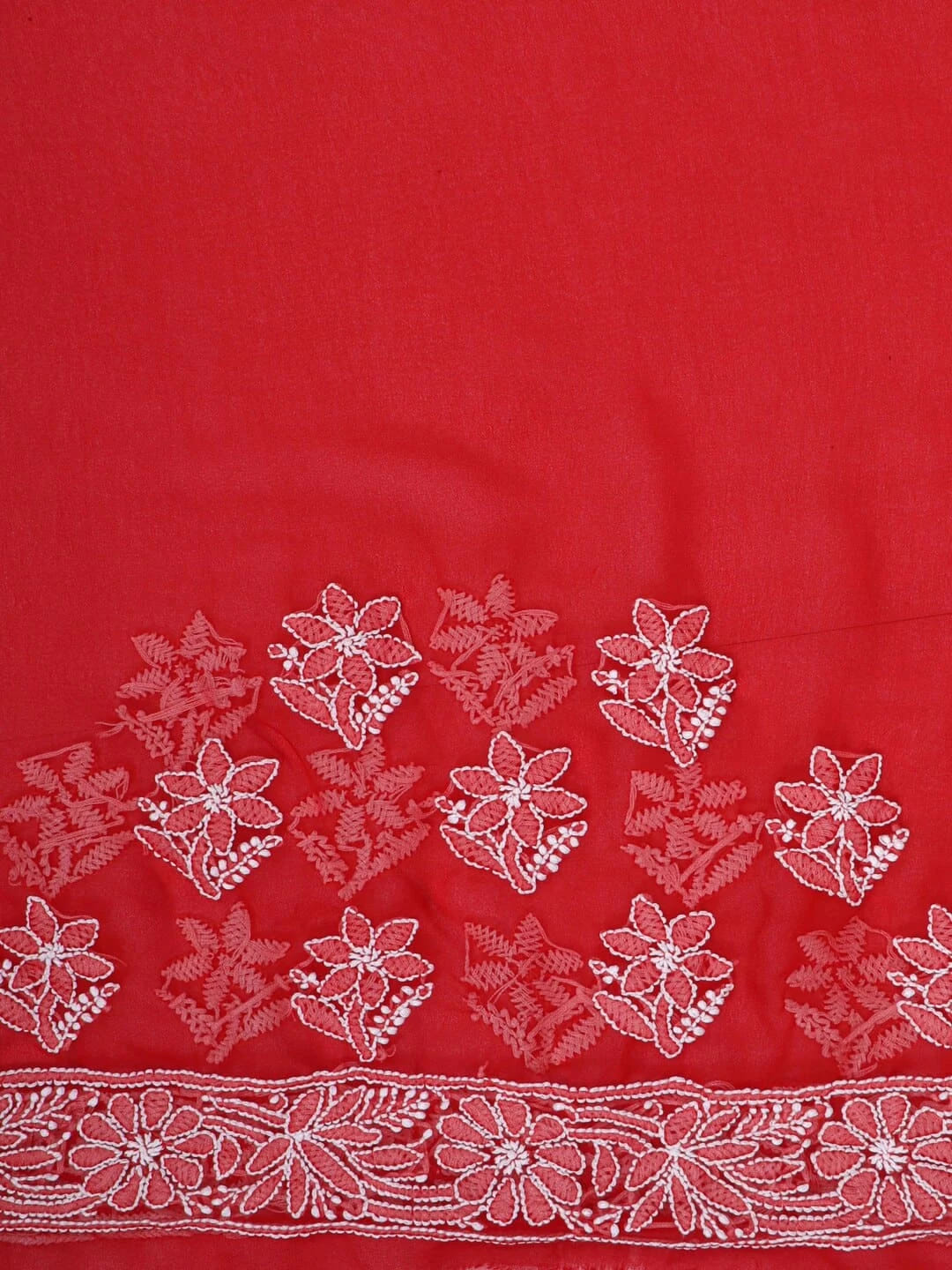 Ada Hand Embroidered Red Georgette Lucknowi Chikankari Saree With Blouse 01A67406