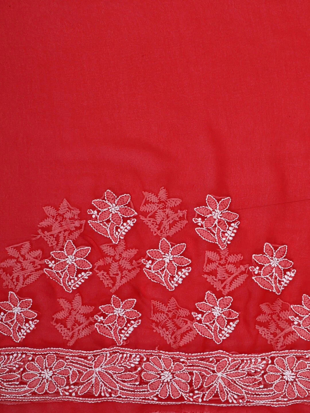 Ada Hand Embroidered Red Georgette Lucknowi Chikankari Saree With Blouse 01A67406