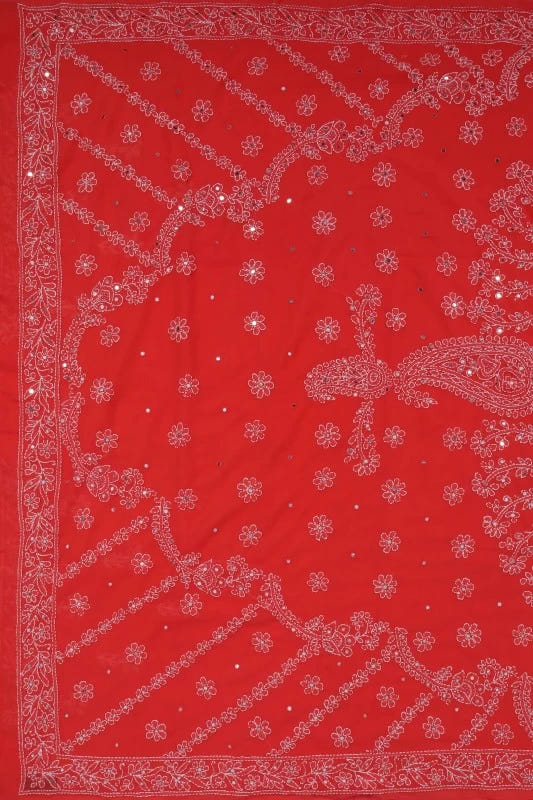 Ada Hand Embroidered Carrot Pink Georgette Lucknowi Chikankari Saree/Blouse With Mirror Work 01A25453