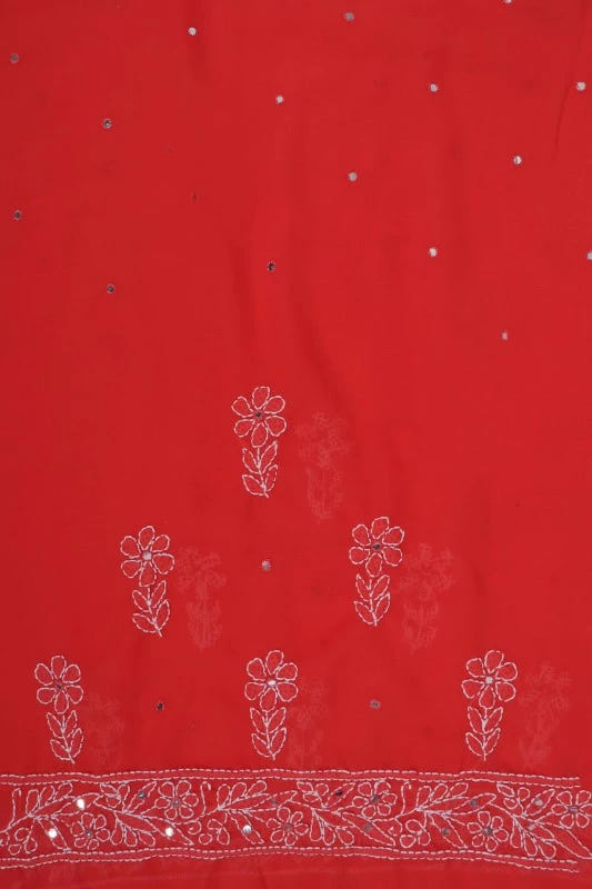 Ada Hand Embroidered Carrot Pink Georgette Lucknowi Chikankari Saree/Blouse With Mirror Work 01A25453