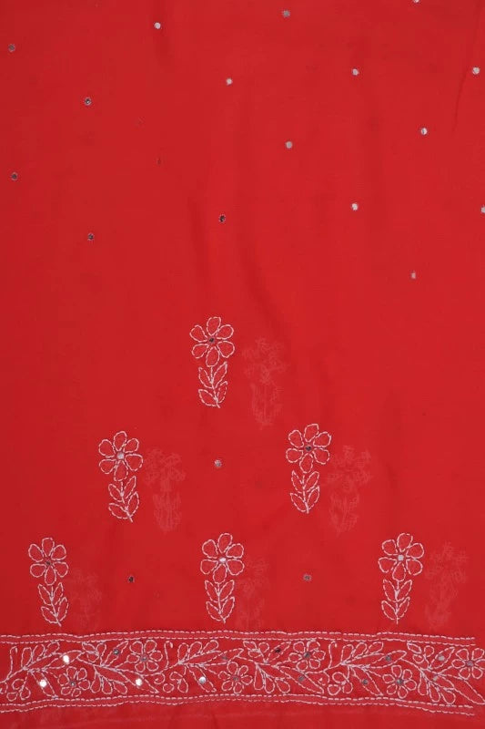 Ada Hand Embroidered Carrot Pink Georgette Lucknowi Chikankari Saree/Blouse With Mirror Work 01A25453
