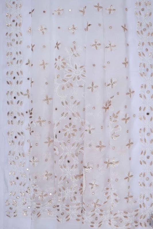 Ada Hand Embroidered White Georgette Lucknowi Chikankari Saree/Blouse With Gota Patti Work 01A130152