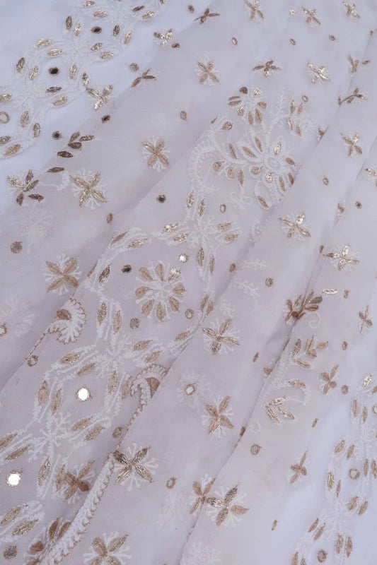 Ada Hand Embroidered White Georgette Lucknowi Chikankari Saree/Blouse With Gota Patti Work 01A130152